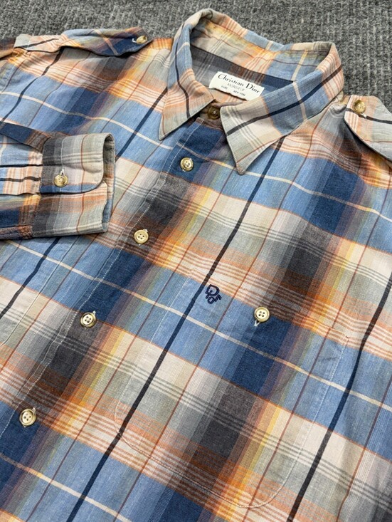 Other - Vintage Christian Dior Monsieur Button Up Shirt Mens XL Plaid Shoulder Epaulets